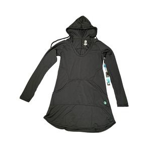 Wave Life Aqua Spray Hoodie Swim Cover Up Women XL Black Hooded Top
